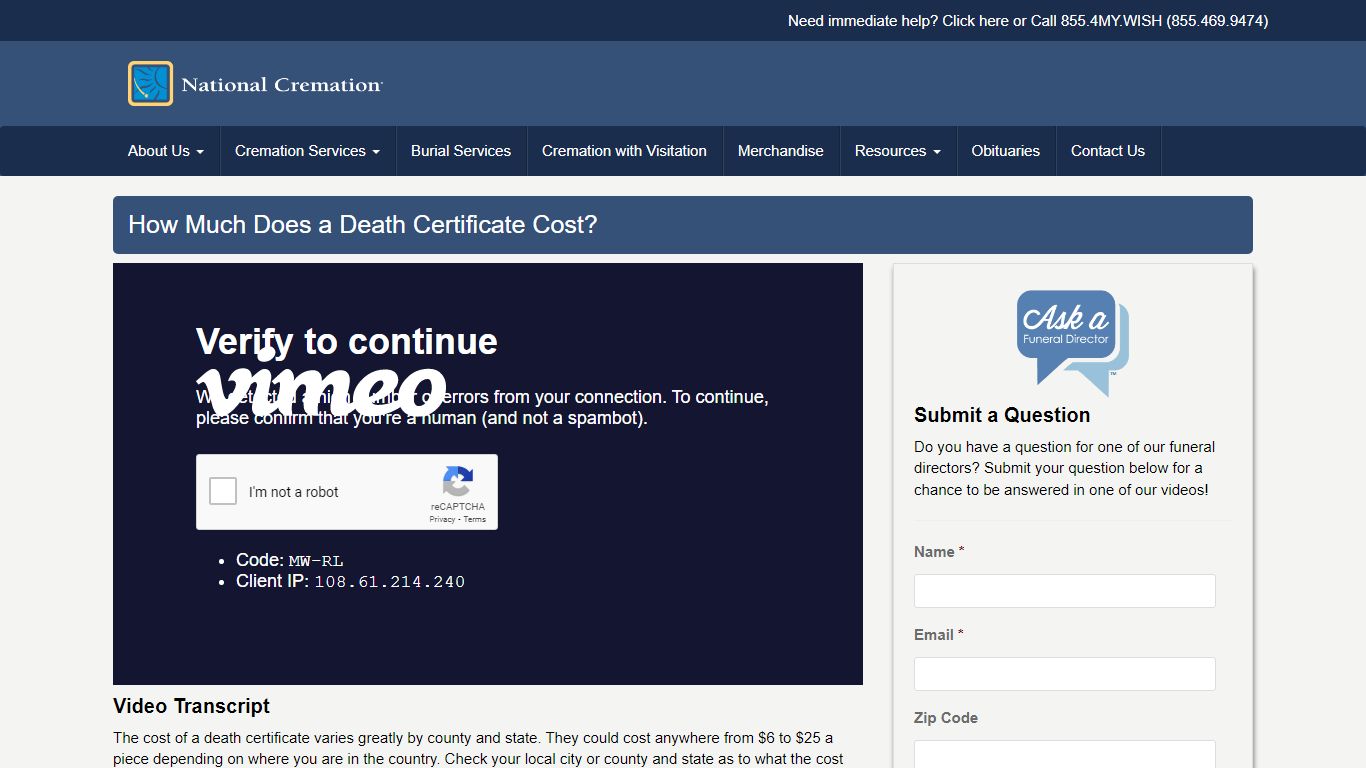Cost of a Death Certificate | National Cremation